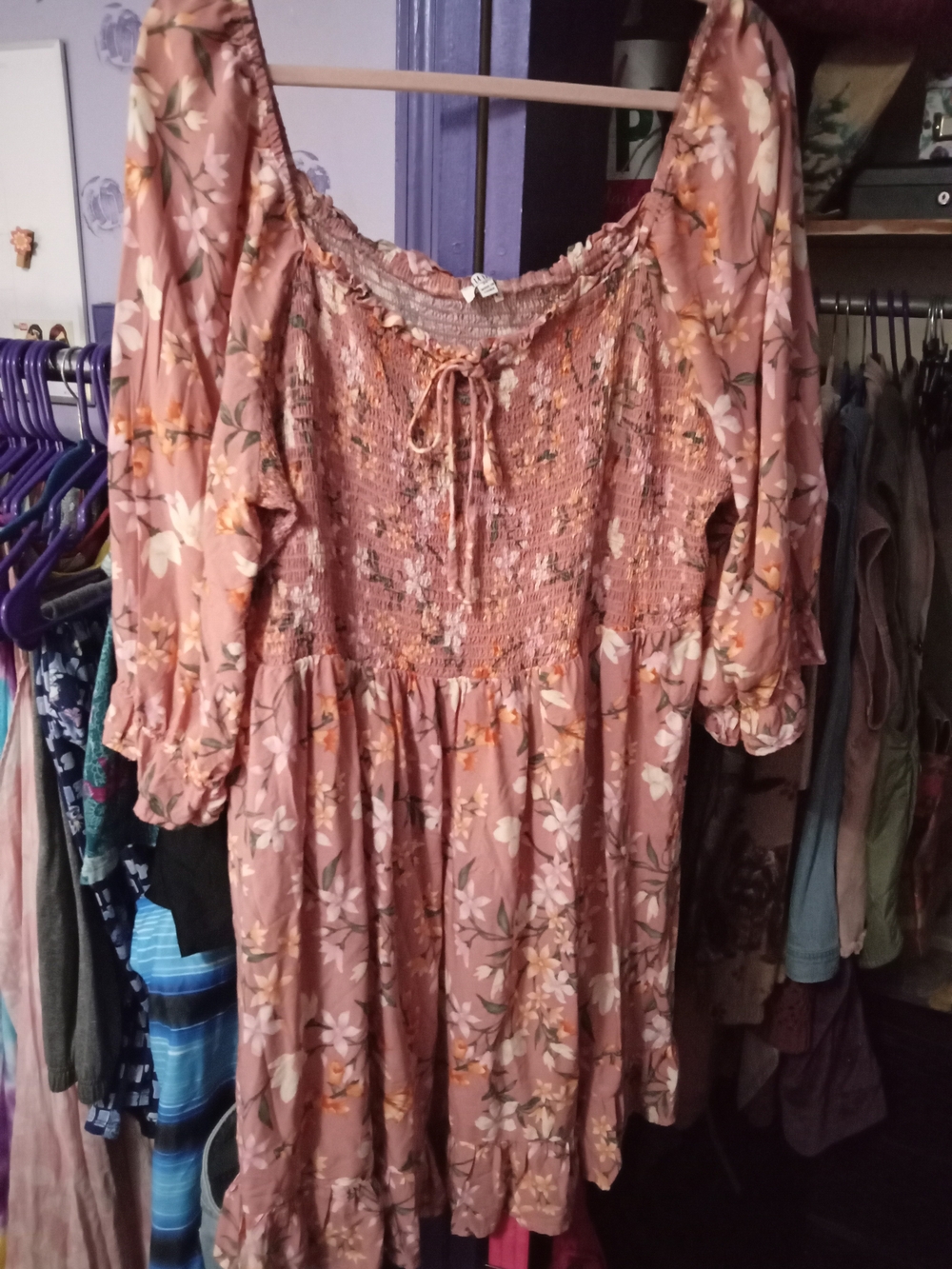 AUW Dusty Rose Floral Smocked Midi Dress